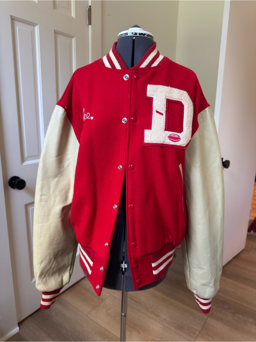 Vintage Varsity Football Bomber Jacket with D Patch and Eddie embroidered